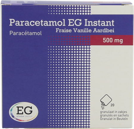 Paracetamol EG Inst.500Mg Vanil-Aardbei   Zakje 20