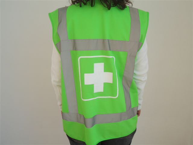 Fluo vest groen met wit kruis 'EHBO'